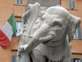 A view of the damaged Elephant and Obelisk statue in piazza della Minerva