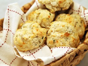 Just stir together equal amounts of self-rising flour and Greek yogurt and pop them in a 400-degree oven. They'll be ready by the time you heat the soup.