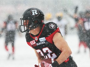 Greg Ellingson of the Ottawa Redblacks celebrates his touchdown against the Edmonton Eskimos on Nov. 20.