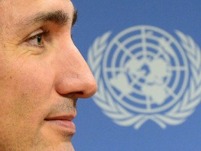 Prime Minister Justin Trudeau holds a press conference at the 71st Session of the UN General Assembly in New York on Sept. 20, 2016.