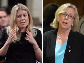 A photo illustration of Michelle Rempel, left, and Elizabeth May