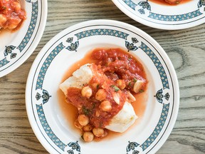 Cod with Tomato Sauce and Garbanzos.