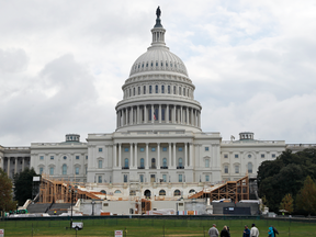 Preparations underway on Capitol Hill in Washington, Nov. 9, 2016, for President-elect Donald Trump's January inauguration.