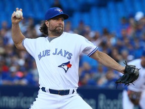 R.A. Dickey, 42, spent the last four seasons with Toronto, where he was 49-52 with a 4.05 earned-run average.