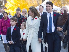 Justin Trudeau and family on Wednesday, November 4, 2015