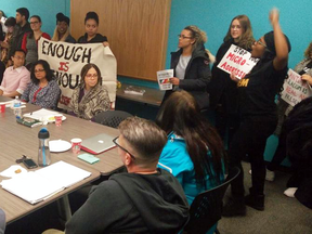 Students at a Black Liberation Collective Ryerson protest during a School of Social Work meeting this week.