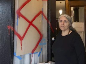 Rabbi Anna Maranta woke up to find anti-Semitic graffiti on her front door in the Glebe Tuesday.