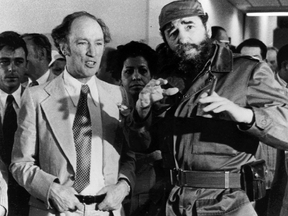 Prime Minister Pierre Trudeau with Cuban President Fidel Castro during a visit in Havana on Jan. 27, 1976.