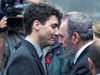 Justin Trudeau gets a hug from Cuban President Fidel Castro prior to the funeral of Pierre Trudeau in Montreal, Oct. 3, 2000.