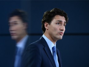 Prime Minister Justin Trudeau holds a press conference at the National Press Theatre in Ottawa.