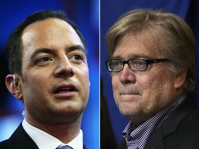 Donald Trump named Reince Priebus, left, his White House chief of staff and Steve Bannon as his chief strategist and senior counselor.