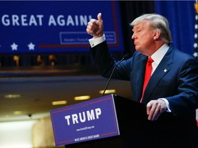 This file photo taken on June 16, 2015 shows real estate mogul Donald Trump announcing his bid for the presidency in the 2016 presidential race during an event at the Trump Tower on the Fifth Avenue in New York City.