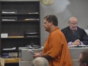 Todd Kohlhepp leaves the courtroom of Judge Jimmy Henson after a bond hearing at the Spartanburg Detention Facility, in Spartanburg, S.C. Sunday, Nov. 6, 2016. The judge denied bond for Kohlhepp, charged with a 2003 quadruple slaying and more recently holding a woman captive on his property.