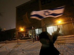 Members of the Jewish Defense League protest a public forum on Israel apartheid featuring Jenny Peto at the University of Toronto, Tuesday January 18, 2011 in Toronto, Ont.