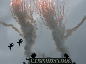 U.S. military jets fly over CenturyLink Field in Seattle, Wash. before a game between the Seattle Seahawks and the Philadelphia Eagles on Nov. 20.