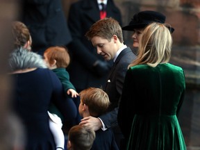 New Duke of Westminster Hugh Grosvenor arrives for the memorial service for his father, The Duke of Westminster at Chester Cathedral on November 28, 2016 in Chester, England.