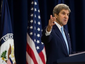 U.S. Secretary of State John Kerry delivers a speech on Middle East peace at The U.S. Department of State on December 28, 2016 in Washington, DC. Kerry spoke on the need for a two-state solution and defended the Obama administration's approach to Israel.