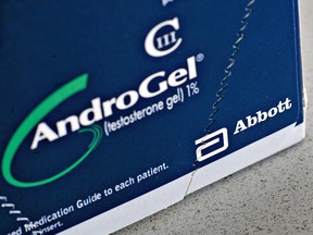 Abbott Laboratories' AndroGel testosterone gel is displayed at a pharmacy in Princeton, Illinois.