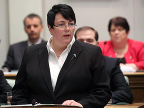 Newfoundland and Labrador's finance minister Cathy Bennett presents the 2016 provincial budget, April 14, 2016.