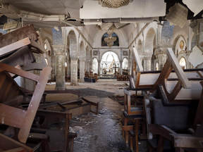 Saint John the Baptist church in the Christian town of Qaraqosh was heavily damaged by ISIL militants.