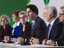 Prime Minister Justin Trudeau speaks at a news conference with some provincial premiers at the UN climate change summit Monday, Nov. 30, 2015 in Le Bourget, France.