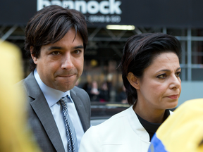 Jian Ghomeshi outside a Toronto court with his lawyer Marie Henein.