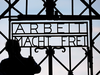 A blacksmith prepares a replica of the Dachau Nazi concentration camp gate, with the writing "Arbeit macht frei" (Work Sets you Free) at the main entrance of the memorial in Dachau, Germany, April 29, 2015.