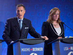 Maxime Bernier and Lisa Raitt participate in the Conservative leadership candidates' bilingual debate in Moncton, N.B. on Tuesday, Dec. 6, 2016.