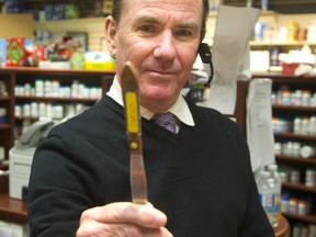 Jeff Robb hurled this druggist’s spatula at two would-be thieves.