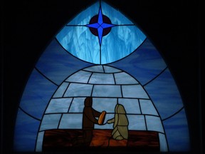 Window at St. George's Anglican Church in Cambridge Bay, Nunavut.