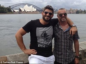Boyfriend Fadi Fawaz and George Michael pose in front of the Sydney Opera House.