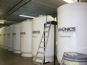 A view of the Cryonics Institute, a non-profit organization founded in 1976 which operates a preservation facility near Detroit, where about 100 pets and 135 humans are suspended in tanks called cryostats.