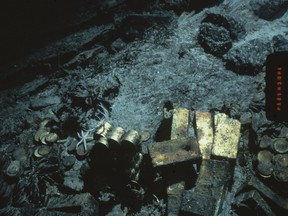 This 1989 file photo shows gold bars and coins from the S.S. Central America, a mail steamship, which sunk in a hurricane in 1857, off the North Carolina coast.