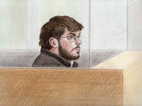 Court sketch of Ismael Habib, 28, of Montreal appearing in court in Gatineau on March 3, 2016.