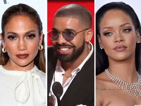 Rihanna, right, has been as left displeased that close friend Jennifer Lopez, left, has gone against 'girl code' by dating her ex Drake.