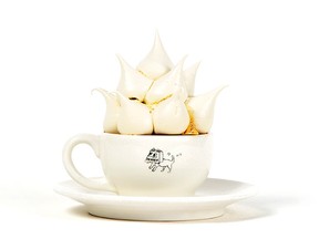 The Paul's Meringue Factory creation is a cup of espresso with milk, crowned with a mountain of airy meringues.