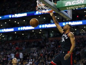 Toronto Raptors guard Norman Powell dunks against the Boston Celtics on Dec. 9.