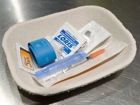 A injection kit is seen Insite in Vancouver, Tuesday, May 6, 2008. The federal government is expected to clear the way today to allow new supervised drug injection sites to open. THE CANADIAN PRESS/Jonathan Hayward