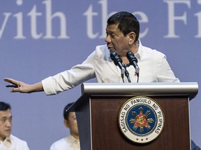 Rodrigo Duterte, the Philippines' president, speaks during an event in Singapore, on Friday, Dec. 16, 2016