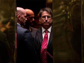 North Carolina Gov. Pat McCrory on a elevator at Trump Tower in New York, Wednesday, Dec. 7, 2016.