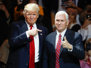 U.S. President-elect Donald Trump and Vice President-elect Mike Pence at the first stop of Trump's post-election tour, Thursday, Dec. 1, 2016, in Cincinnati.