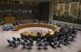 Members of the United Nations Security Council vote at the United Nations headquarters.