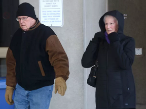 Leonard and Judy Westgate, parents of Darryl Westgate, leave the London courthouse Friday after Mason Neufeld was sentenced for impaired driving in the crash that killed their son on their front lawn in July 2015.