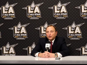 NHL commissioner Gary Bettman speaks with reporters at all-star weekend on Jan. 28.