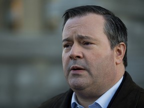 Alberta PC leadership candidate Jason Kenney speaks about the possibility of uniting Albertaís political right outside the Alberta Legislature, in Edmonton Thursday Jan. 26, 2017. Photo by David Bloom