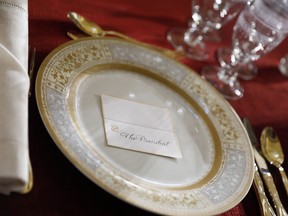 President Donald Trump's place setting is seen at the Inaugural Luncheon in the US Capitol January 20, 2017