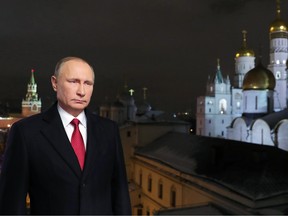 Russian President Vladimir Putin delivers his New Year's address to the nation in Moscow's Kremlin, December 31, 2016.