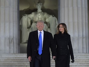 President-elect Donald Trump and his wife Melania arrive to attend an inauguration concert at the Lincoln Memorial in Washington, DC, on January 19, 2017