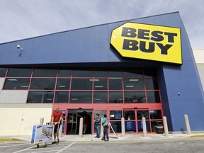 Shoppers outside of a Best Buy in Miami, Florida