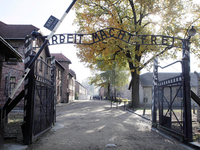 The entrance of the former Nazi German death camp of Auschwitz in Oswiecim, Poland.